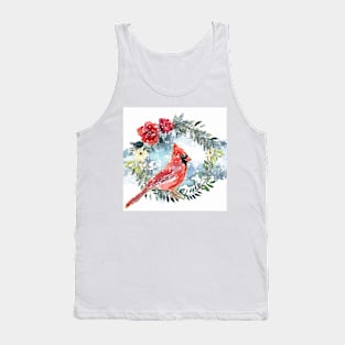 Winter cardinal wreath snowy scene Tank Top